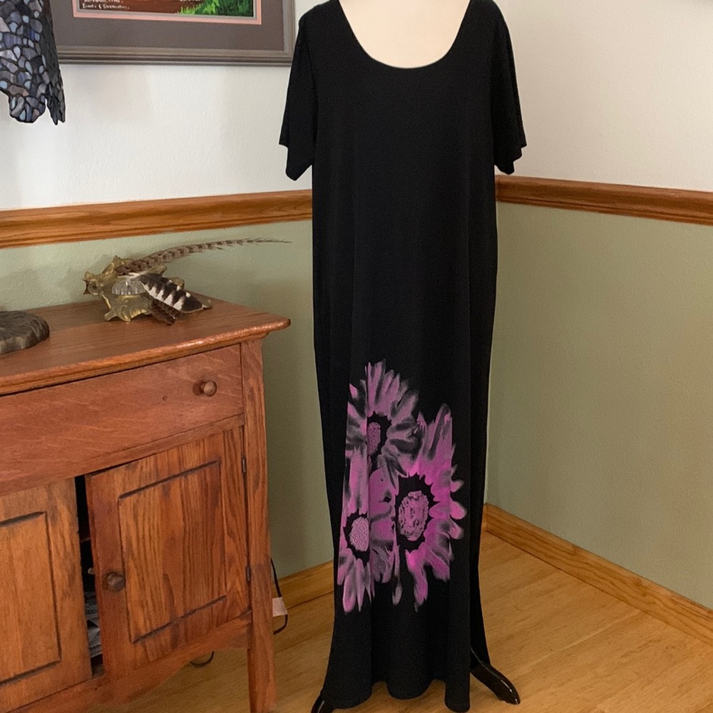 Vintage Be2Be or Not 2 Be Black floral maxi dress 2X